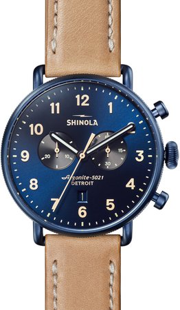 The Canfield Chrono Leather Strap Watch, 43mm