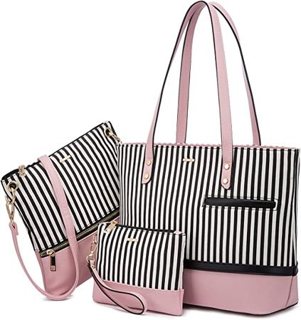Amazon.com: LOVEVOOK Womens Purses Satchel Handbags Shoulder Hobo Tote Bag Top Handle Crossbody 3pcs Purse Set Stripes Style,Pink : Clothing, Shoes & Jewelry
