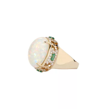 Gia Deco Ring with Ethiopian Opal Diamonds & Emeralds by GiGi Ferranti