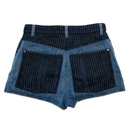 Chanel Denim Shorts with Striped Tulle Overlay - Size US 4 at 1stDibs