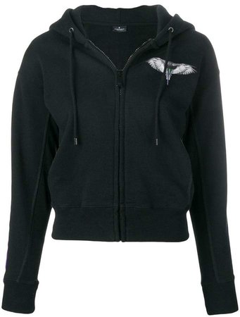 wing print zipped hoodie