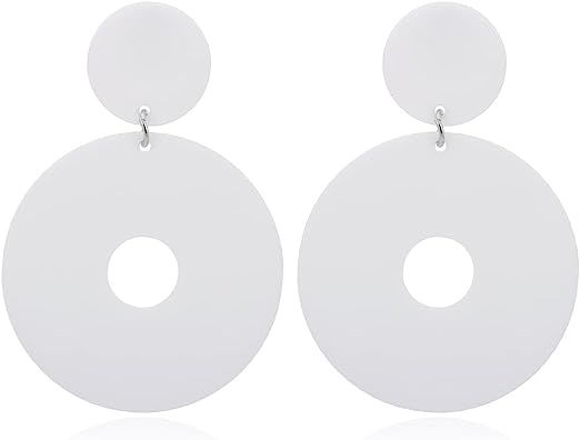 Amazon.com: White 70s 80s Earrings for Women，Retro Acrylic Disco Hollow Round Acrylic Dangle Earrings Transparent Geometric Multi-Color Fashion Earrings (white): Clothing, Shoes & Jewelry