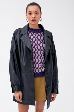 UO Nadia Faux Leather Car Coat | Urban Outfitters