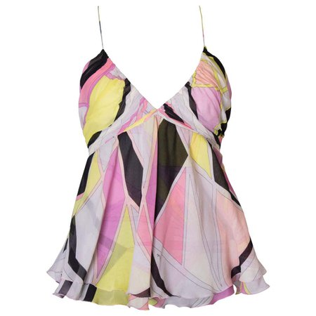 A Vintage Emilio Pucci Silk summer floaty Top with thin spaghetti straps For Sale at 1stdibs
