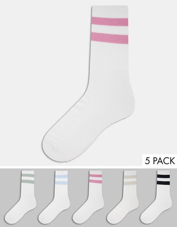 New Look 5 pack sport socks with pattern in white | ASOS