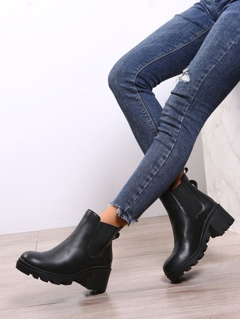 Minimalist Chunky Heeled Slip-On Chelsea Boots | SHEIN USA