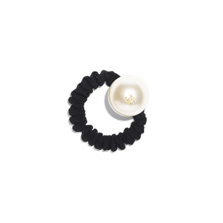 Grosgrain, Resin & Metal Black, Gold & Pearly White Hair accessory | CHANEL