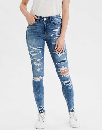 blue covered ripped jeans
