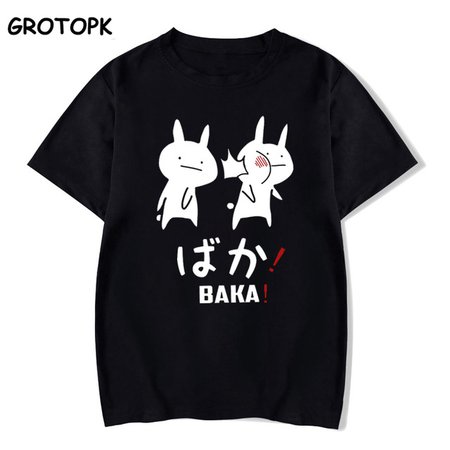 Baka Rabbit Japanese Friend Couple T Shirt Summer Women Black TShirt Harajuku Streetwear Mens Clothes Anime Cotton Shirt|T-Shirts| - AliExpress