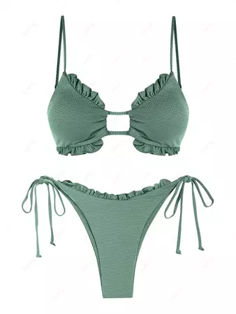 ZAFUL Frilled Tie Side String Bikini Swimwear In LIGHT GREEN | ZAFUL 2024