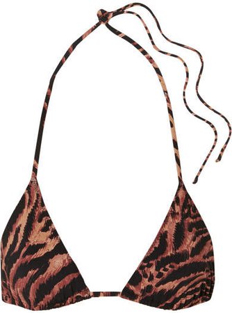 Tiger-print Triangle Bikini Top - Brown