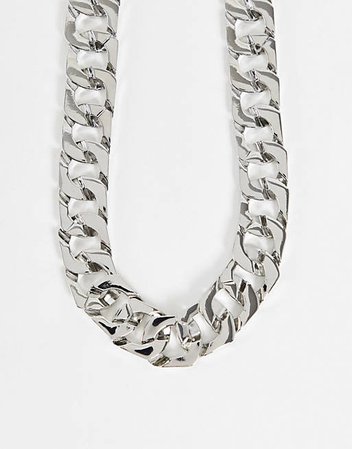 ASOS DESIGN necklace in square edge curb chain in silver tone | ASOS