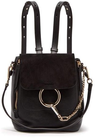 Faye Suede And Leather Small Backpack - Womens - Black