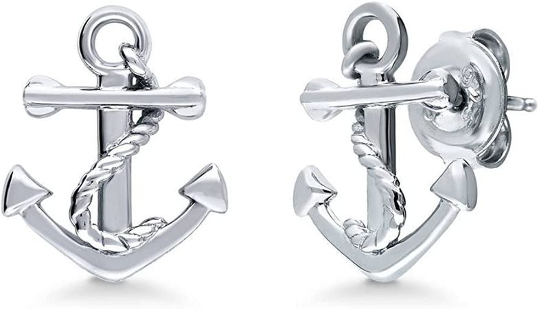 Amazon.com: BERRICLE Sterling Silver Anchor Fashion Stud Earrings for Women, Rhodium Plated: Clothing, Shoes & Jewelry