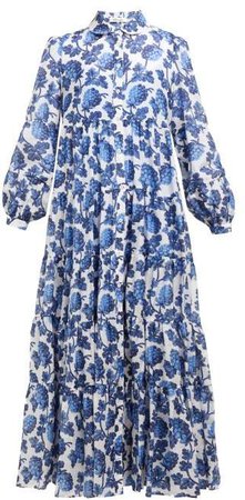 Kiara Berry Print Cotton Blend Maxi Dress - Womens - Blue White