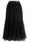Panelled Pleated Mesh Tulle Midi Skirt in Black - Retro, Indie and Unique Fashion