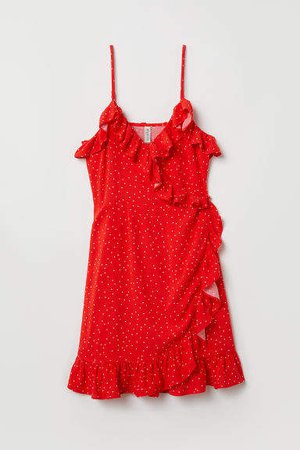 Wrap Dress with Flounces - Red