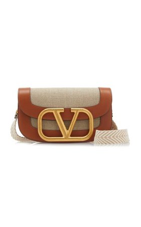 Valentino Garavani Supervee Leather And Linen Shoulder Bag By Valentino | Moda Operandi
