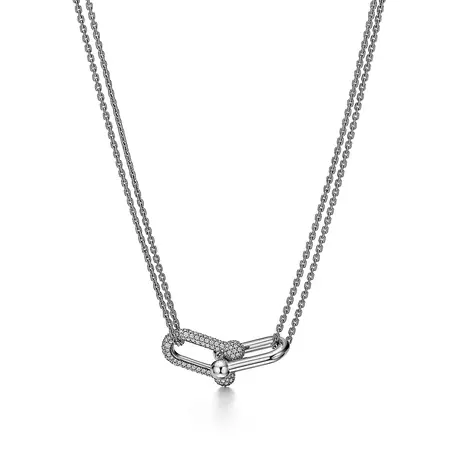 Tiffany HardWear Large Double Link Pendant in White Gold with Pavé Diamonds | Tiffany & Co.