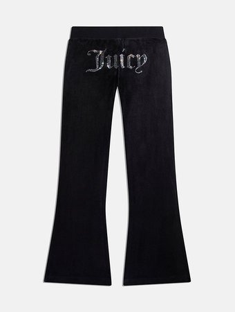 Juicy Couture UO Exclusive Black Low-Rise Velour Flare Track Pants | Urban Outfitters UK