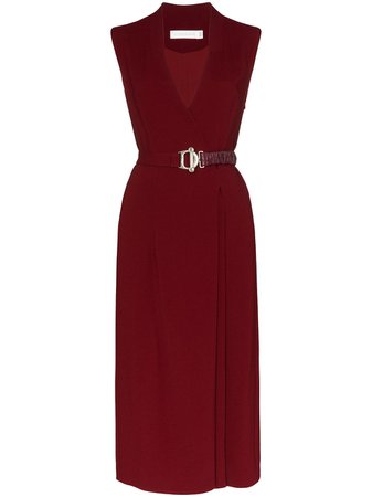 Red Victoria Beckham Belted Wrap Midi Dress | Farfetch.com