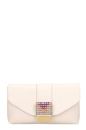 Visone White Leather Giselle Clutch Bag