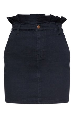 Black Paperbag Frill Denim Skirt | PrettyLittleThing USA