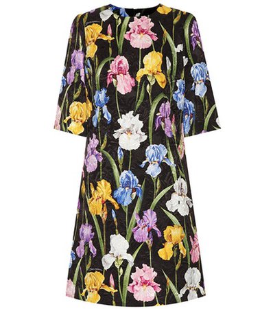 Floral-printed jacquard dress
