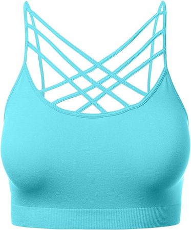 Women's Front Criss Cross Strappy Wirefree Fitness Bralette Tops AMN SM at Amazon Women’s Clothing store