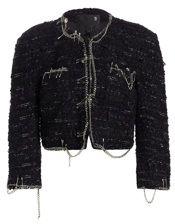 R13 Chain-Embellished Metallic Tweed Jacket