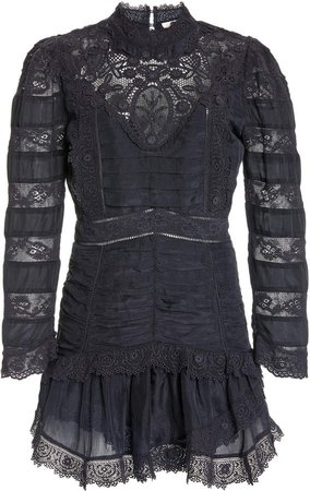 LoveShackFancy Harmon Silk-Lace Mini Dress