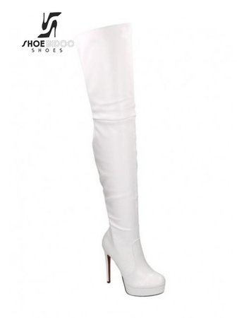 White thigh boots with ultra high heels and platform