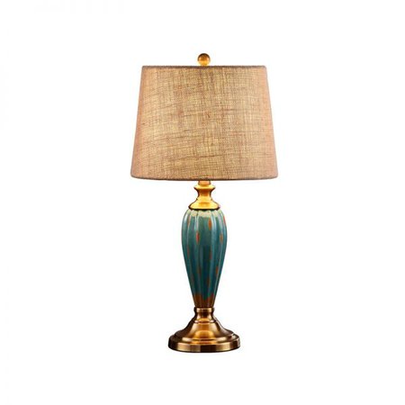 Blue Urn-Like Night Light Traditional Ceramic Single Head Drawing Room Nightstand Lamp with Bucket Fabric Shade Table Lamps
