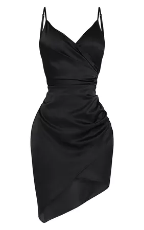 Shape Black Satin Wrap Dress | PrettyLittleThing USA