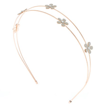 Rose Gold Glitter Flower Double Row Headband | Claire's US