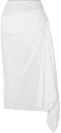 Asymmetric Draped Cotton-poplin Skirt - White