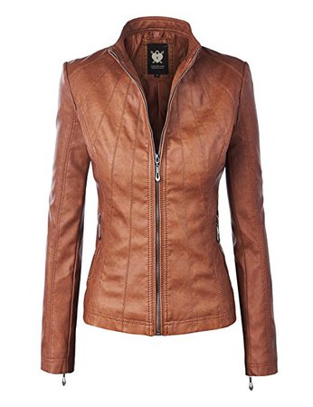 cognac faux leather jacket
