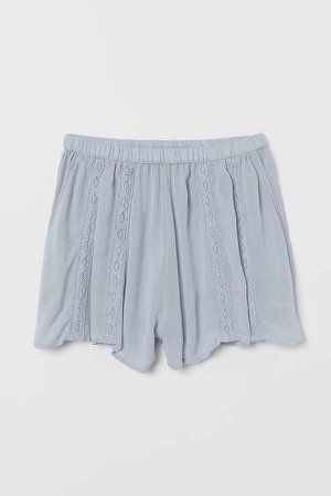 Lace-trimmed Shorts - Blue