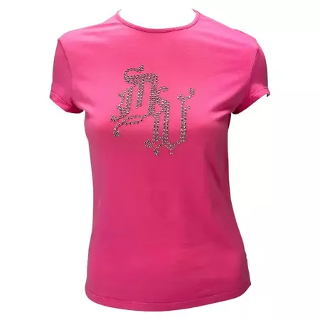S/S 2004 Versace by Donatella Pink Rhinestone 'DV' Monogram Stretch T-Shirt Y2K For Sale at 1stDibs | pink y2k shirt, pink rhinestone shirt, 2000s rhinestone shirt