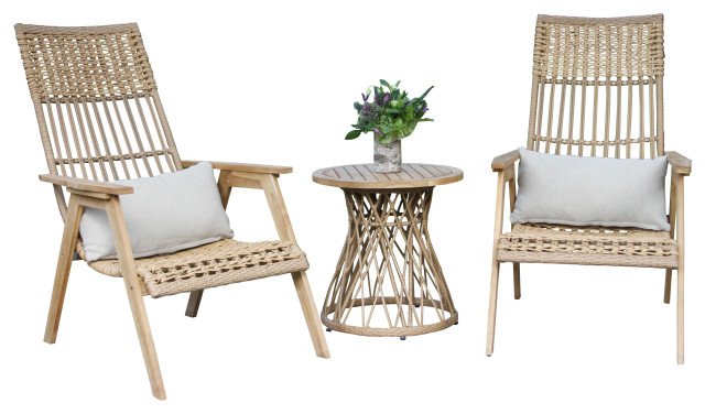 3-Piece Teak Bohemian Basket Lounger Set With Matching Accent Table - Tropical - Outdoor Lounge Sets - by Outdoor Interiors | Houzz