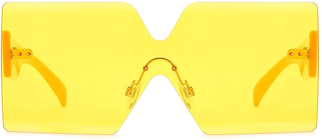 Amazon.com: Oversized Square Sunglasses for Women Rimless Frame Candy Color Transparent Glasses(Yellow): Clothing
