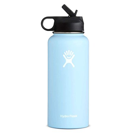 Amazon.com : Hydro Flask Vacuum Insulated Stainless Steel Water Bottle Wide Mouth with Straw Lid (White, 32-Ounce) : Sports & Outdoors