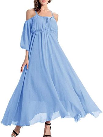 Afibi Womens Off Shoulder Long Chiffon Casual Dress Maxi Evening Dress at Amazon Women’s Clothing store