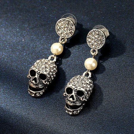 Halloween Crystal Skeleton Skull Drop Earrings