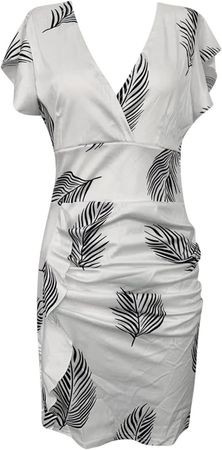 Amazon.com: iQKA Women Pleated Dress Floral Print Short Sleeve V Neck Knee Length Pencil Dresses Business Cocktail Clubwear Vestidos : Clothing, Shoes & Jewelry