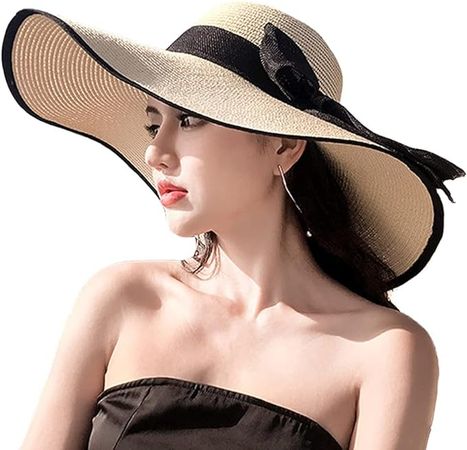 Women's Folable Floppy Hat,Wide Brim Sun Protection Straw Hat, Summer UV Protection Beach Cap at Amazon Women’s Clothing store