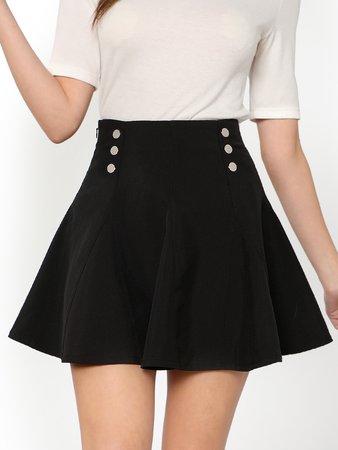 Dual Button Front Flare Skirt For Women-romwe