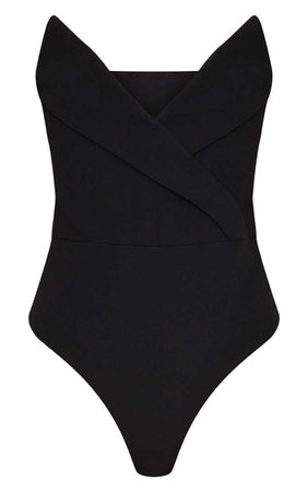 Black Tux Detail Bandeau Thong Bodysuit | PrettyLittleThing