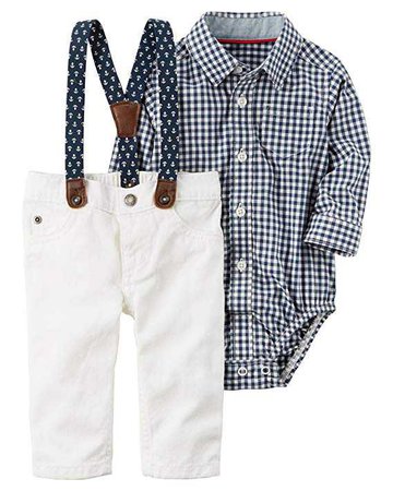 Amazon.com: Carter's Baby Boys' Long Sleeve Checkered Bodysuit and Suspender Pants Set: Clothing