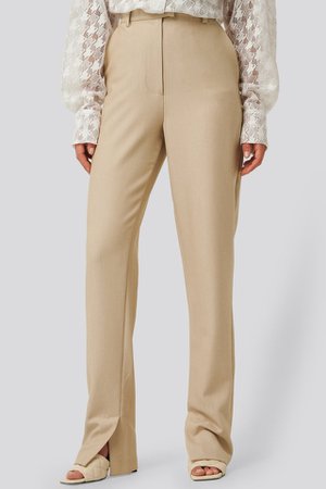 Side Slit Suit Pants Beige | na-kd.com